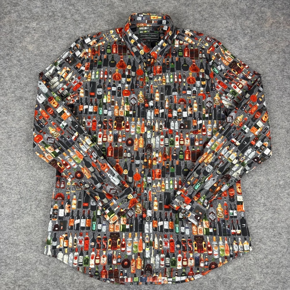 Paisley & Gray Slim Button Down Shirt Long Sleeve Alcohol Bottles Mens Large L